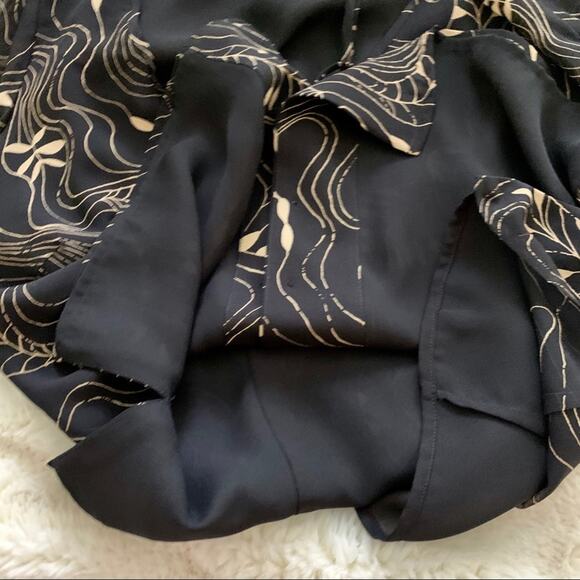 Maggie London Top Blouse Silk Black Tan V-Neck Long Sleeve Dressy Top Size 8 NEW - Picture 10 of 12